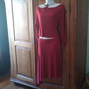 Sexy 2 piece asymmetrical red dress with hardware